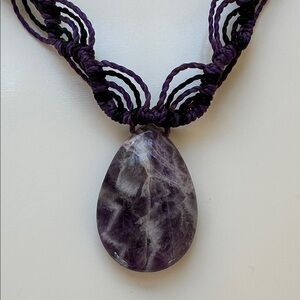 Amethyst Teardrop Pendant on handmade macramé Necklace